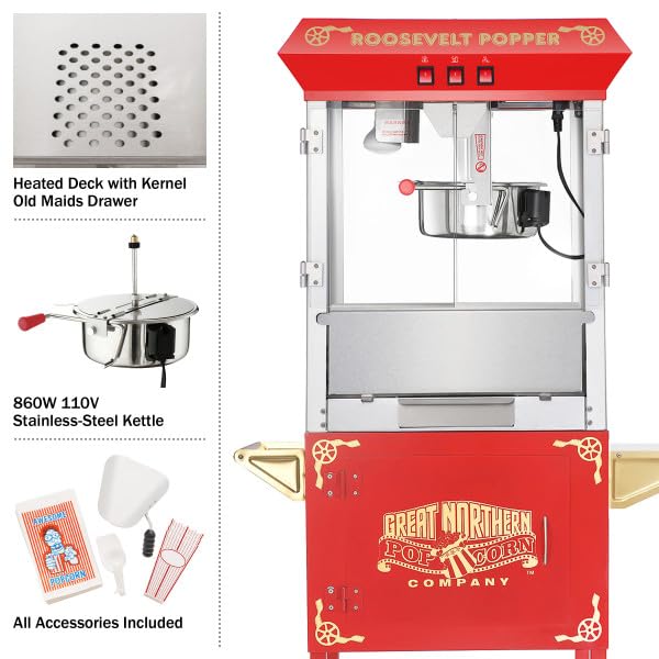 Red 8oz Antique Countertop Popcorn Popper Machine V9344