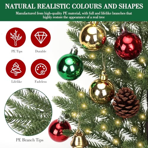 24-inch Mini Christmas Tree with 30 LED Lights & 26 Ornaments, PE Branch Tips & Cement Base E893929
