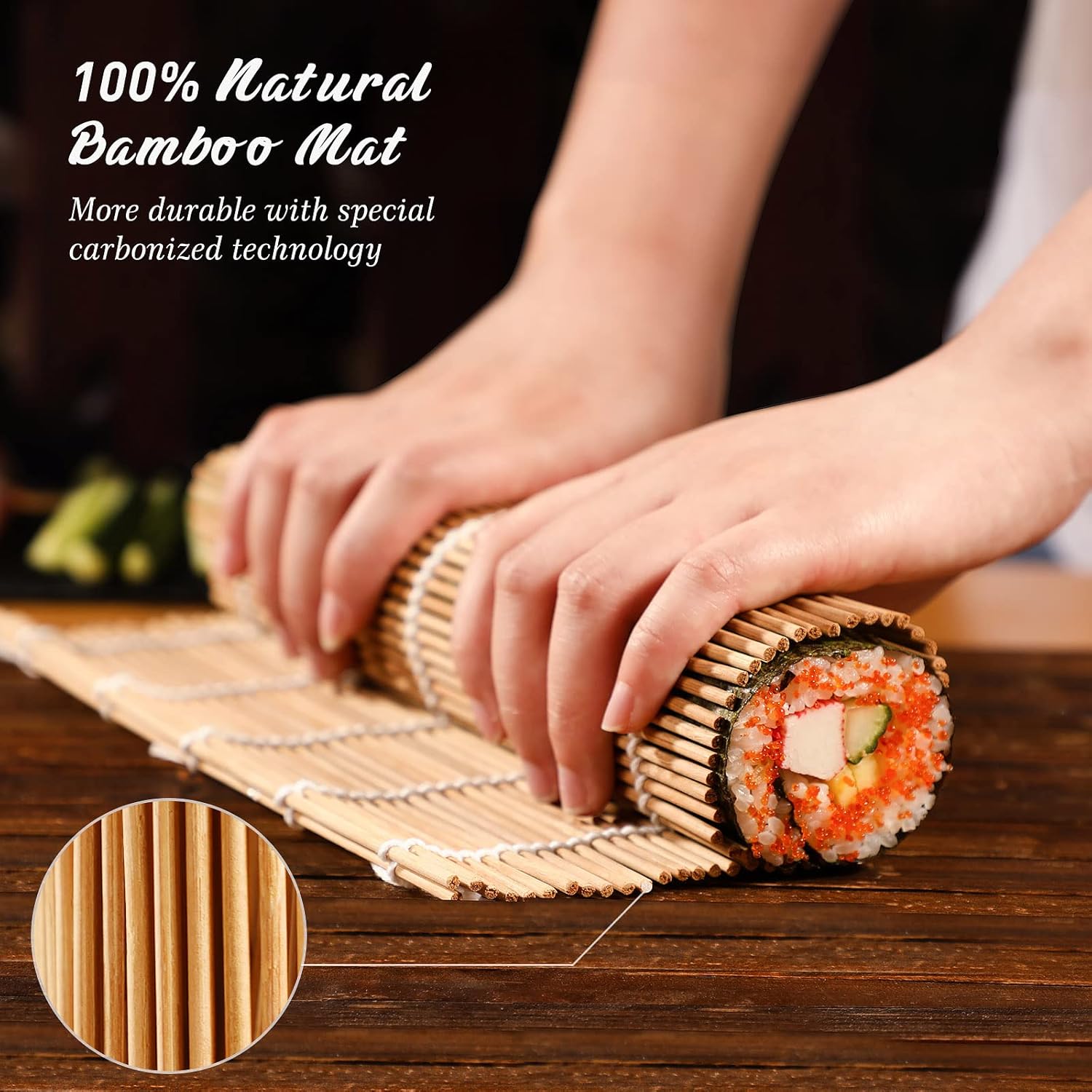 Bamboo Sushi Mat Sushi Making Kit with 2 Rolling Mats, 5 Pairs of Chopsticks, 1 Paddle, 1 Spreader N339