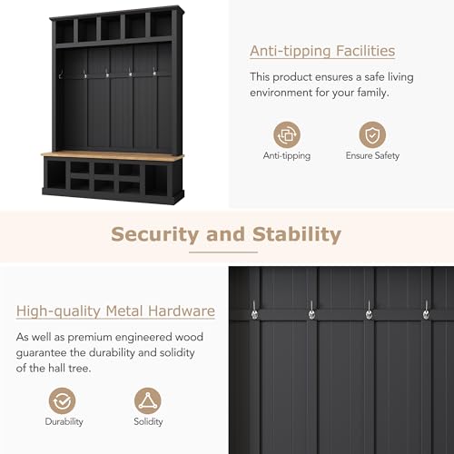 White 47.2'' Wood Hall Tree with Shoe Storage Bench O215