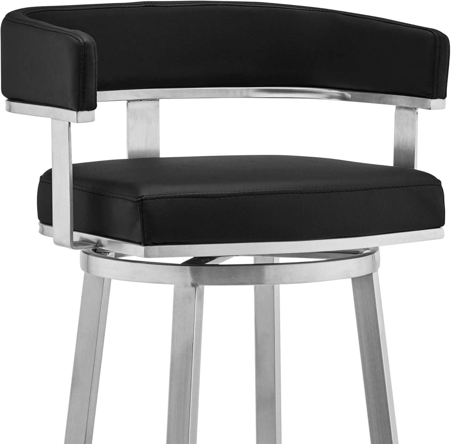 Black Faux Leather and Brushed Stainless Steel Swivel Bar Stool J227