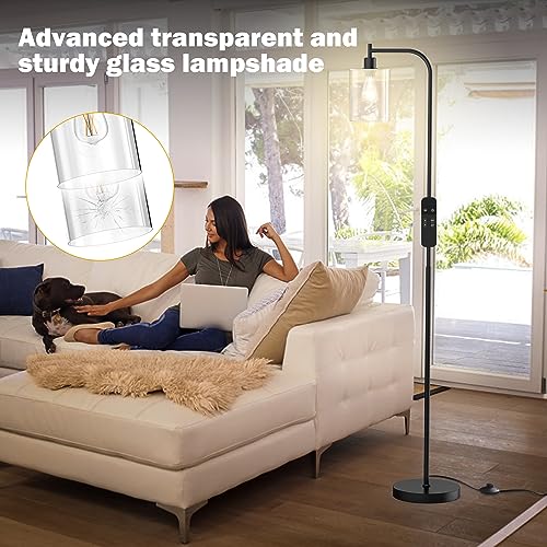 LED Floor Lamp with Glass Lampshade, Gold E46392
