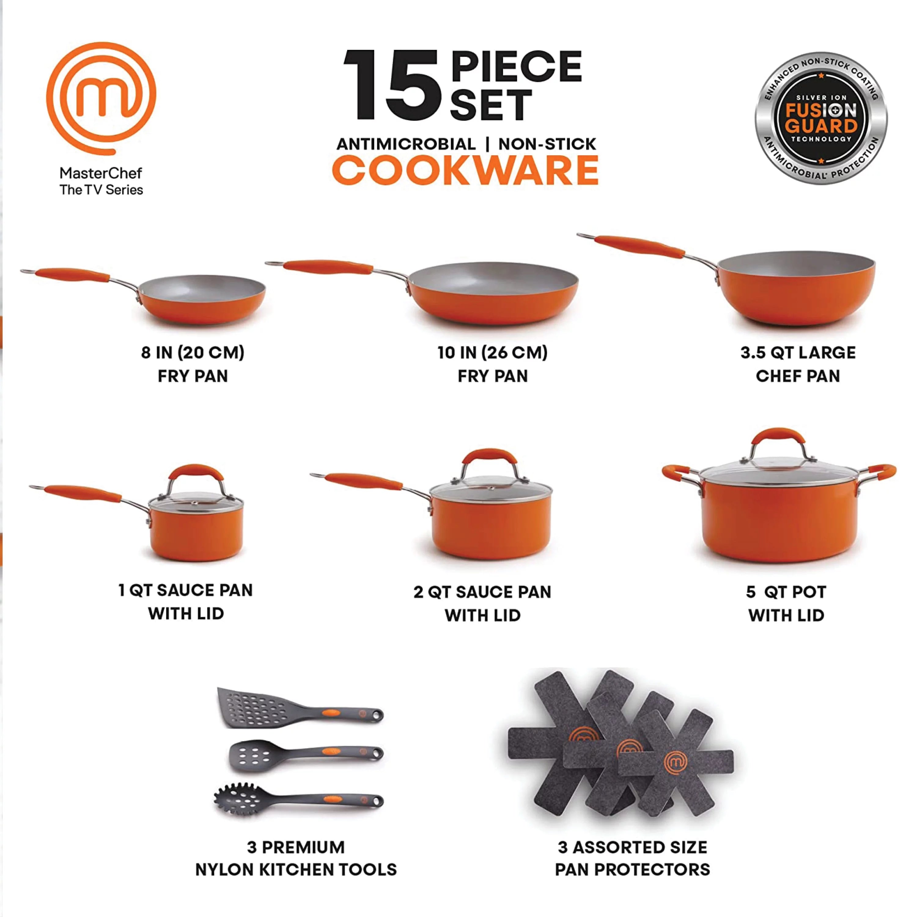15 Pieces Orange Cookware Set T57605