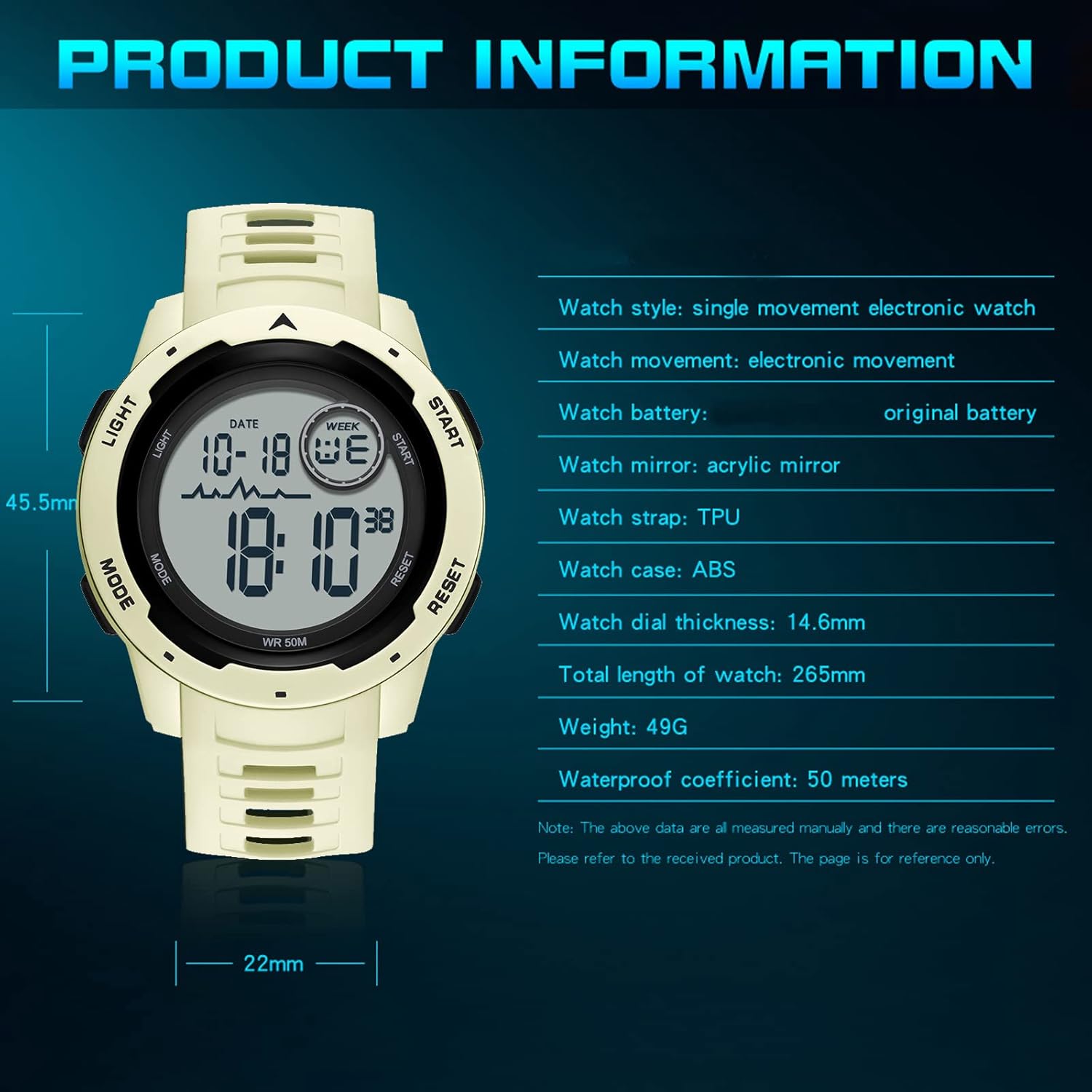 Mens Digital Sports Watch Solar Powered Waterproof Stopwatch M79074
