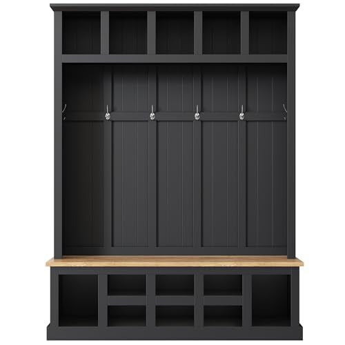 White 47.2'' Wood Hall Tree with Shoe Storage Bench O215