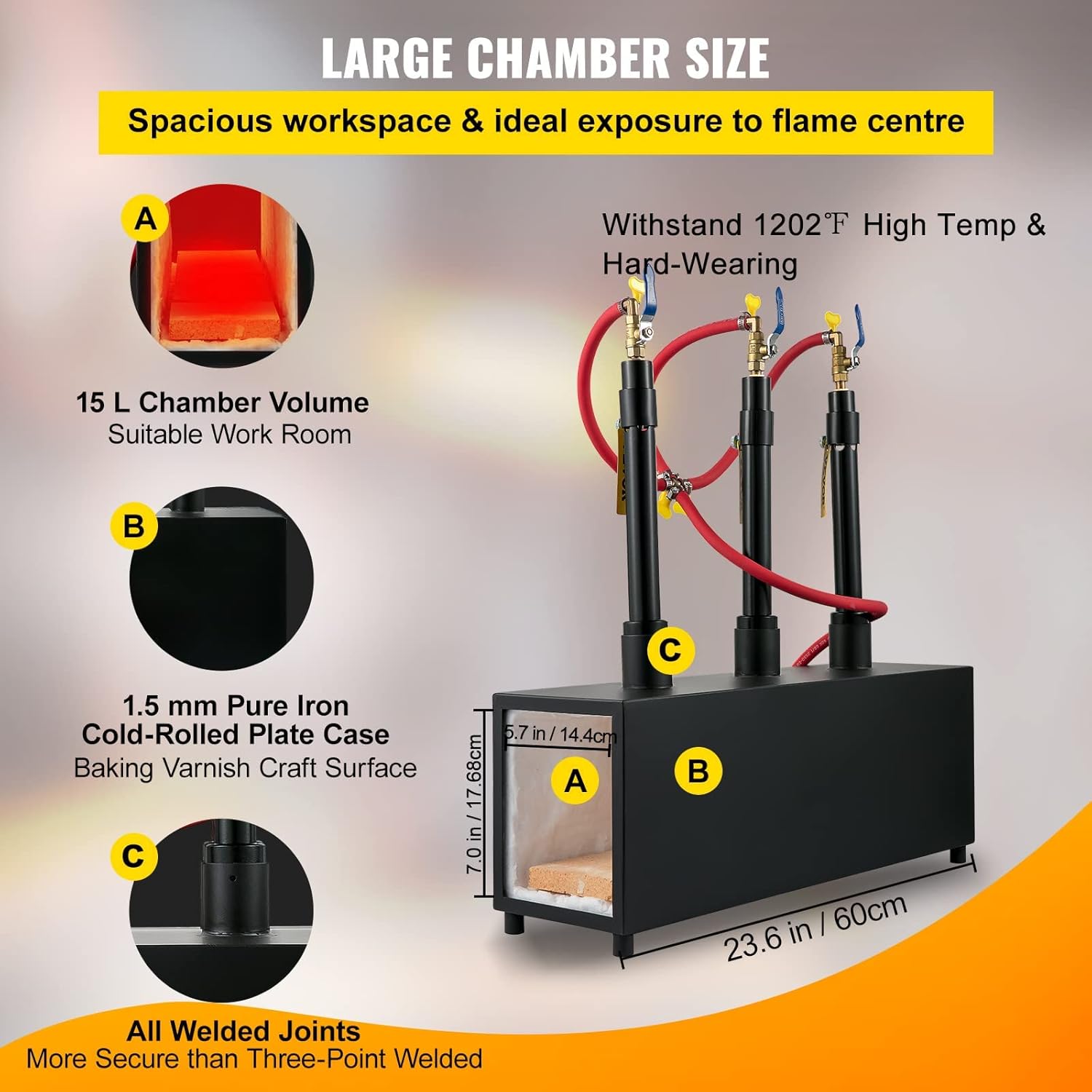 Portable Propane Forge Three Burners Open Structure Square Metal Blacksmithing Forge R14742