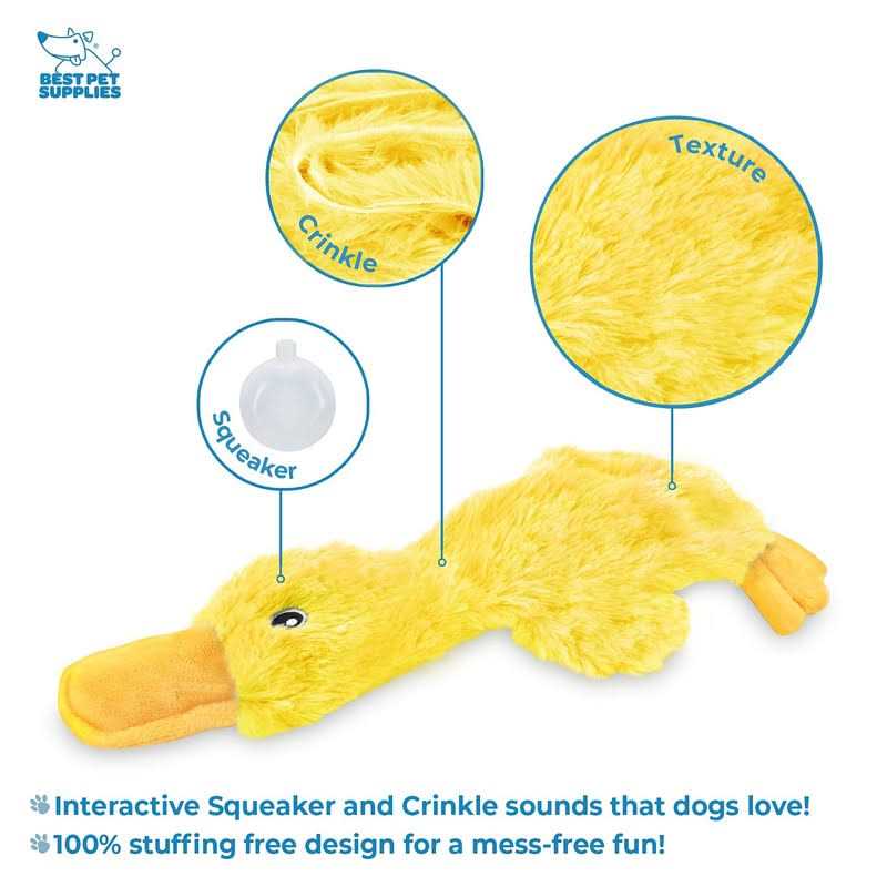 Crinkle Dog Toy No Stuffing Duck with Soft Squeaker F6710