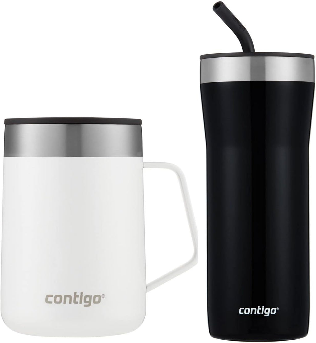 14 oz Stainless Steel Tumbler with Handle and 16 oz Insulated Stainless Steel Travel Mug P395930