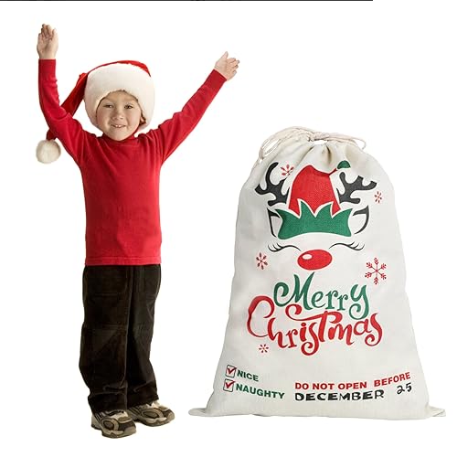 3Pack Christmas Santa Burlap Sacks with Drawstring 26" x 19" Large Q859553