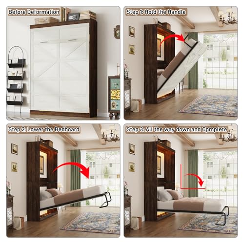Queen Size Wood Wall Bed with LED Lights U768