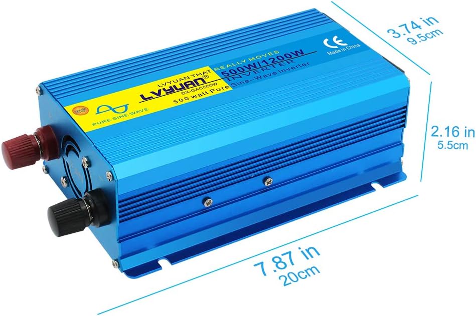 500W Pure Sine Wave Power Inverter DC 12V to AC 110V with Dual USB Ports Pack of 2 P744543