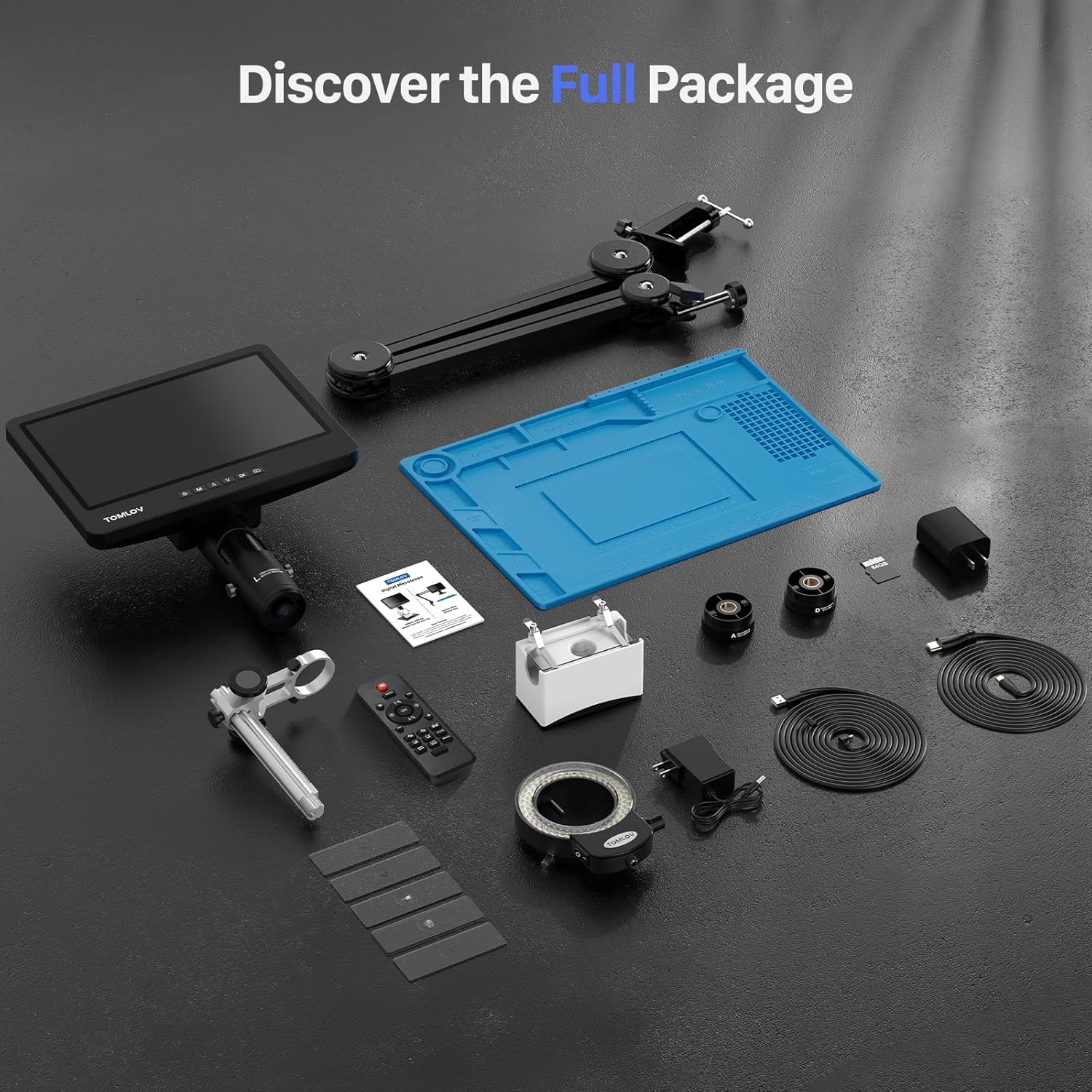 Flex Digital Soldering Microscope 2000x, 10.1" HDMI Microscope with 3 Lens, Ring Light, 64GB Q2569
