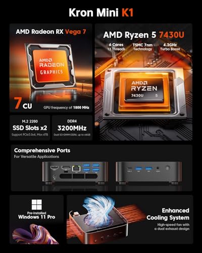 Mini PC Gaming, AMD Ryzen 5 7430U, 16GB DDR4 512GB SSD, 4K Triple Display WiFi6 BT5.2 D284