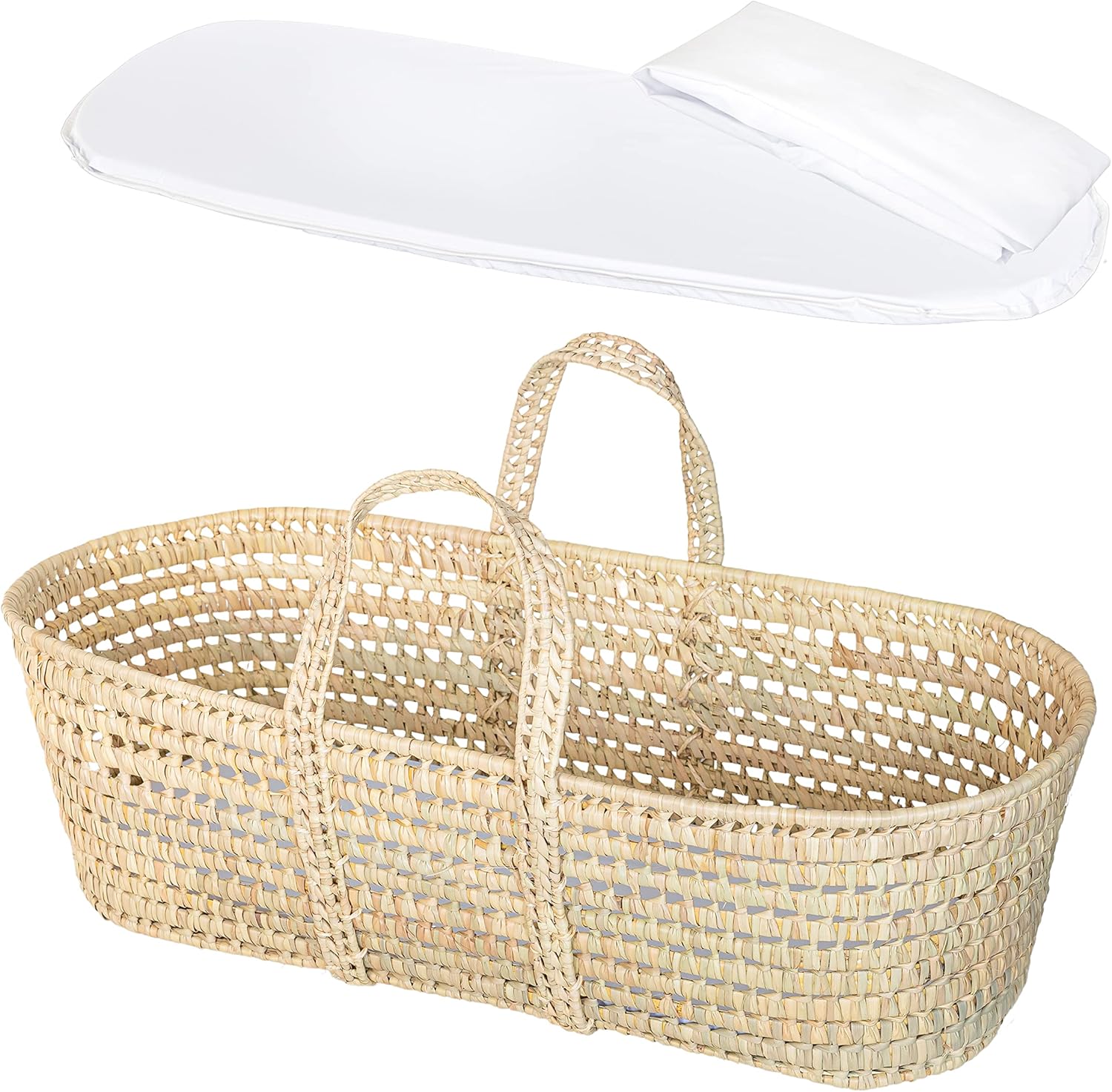 Natural Wicker Moses Basket with Mattress and Sheet Q313895