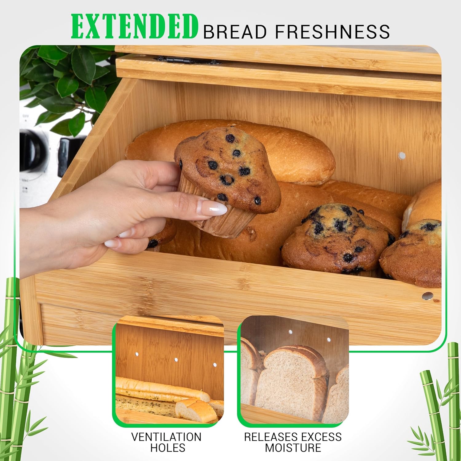 Large Wooden Bamboo Bread Box with Cutting Board W43439