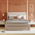 Beige Velvet Full Size Bed Frame with Storage Drawer H449846