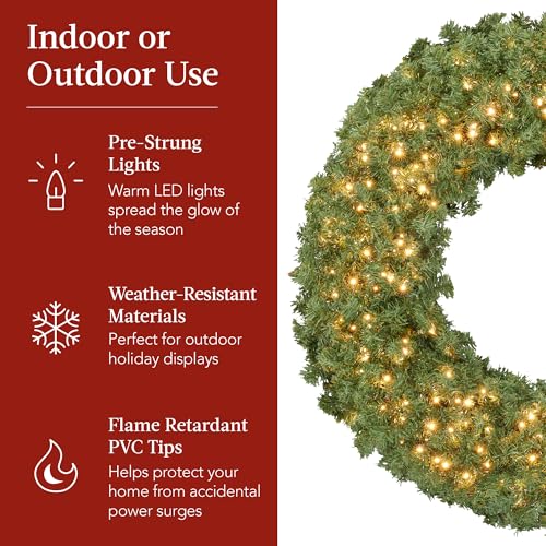 36in Artificial Pre-Lit Fir Christmas Wreath with 150 LED Lights L4266