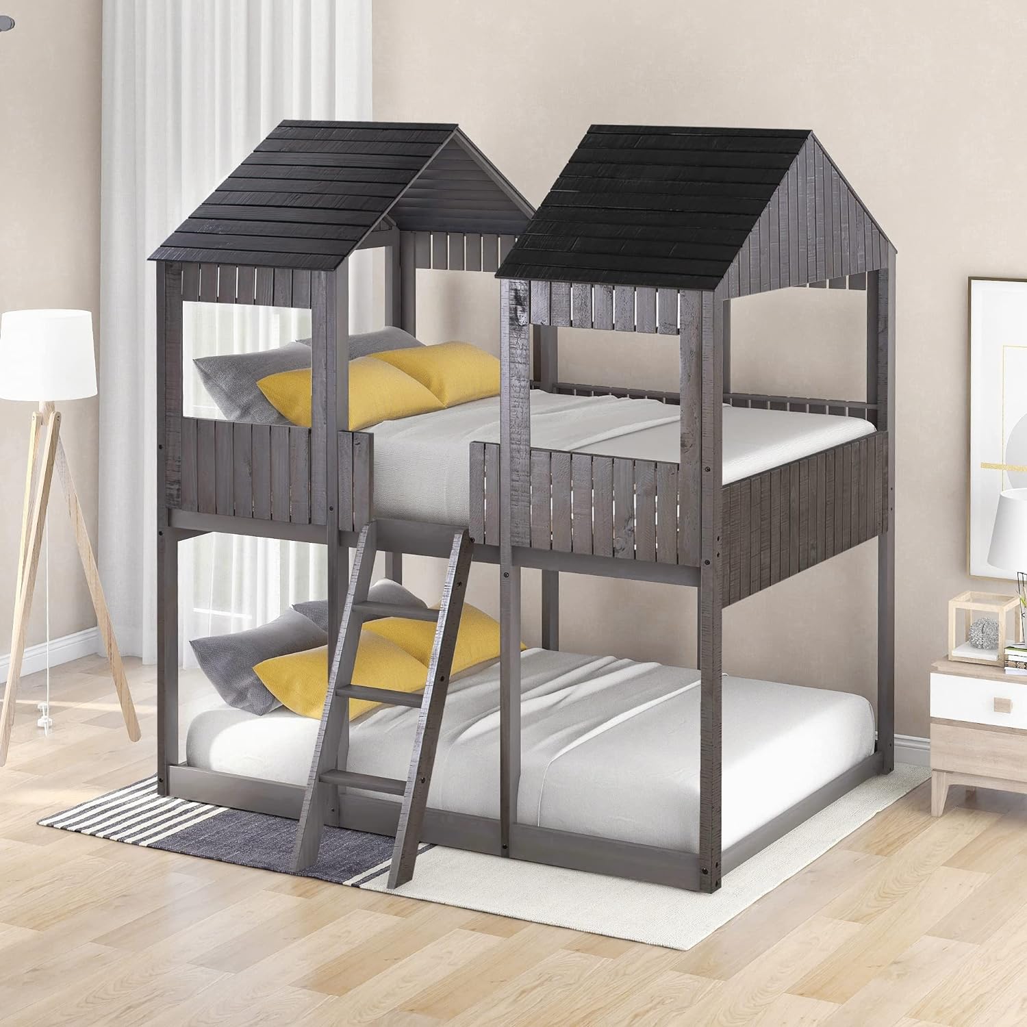 Antique Gray Full Over Full Wooden Bunk Bed D914