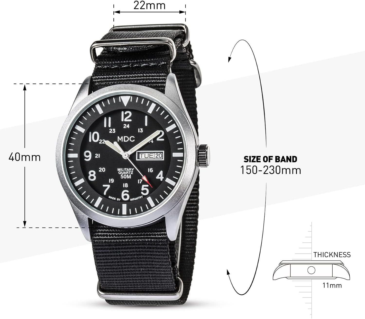 Black Analog Nylon Band Military Watch O671