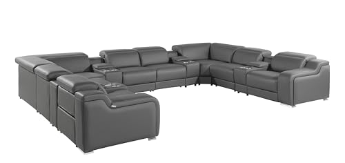 12-Piece Italian Leather Sectional Sofa Set with 4 Recliners, Light Gray G10877