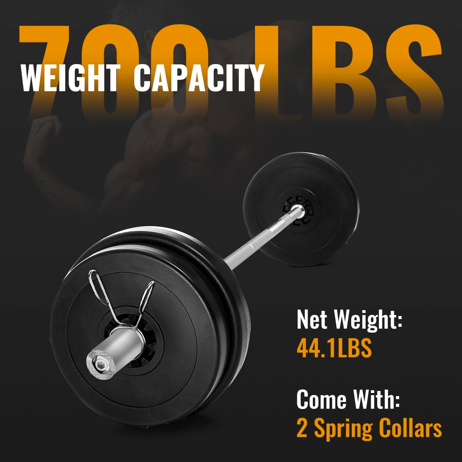 7Ft Olympic Barbell: Solid Chrome Bar, 2Inch Diameter, 700lbs Capacity A1835