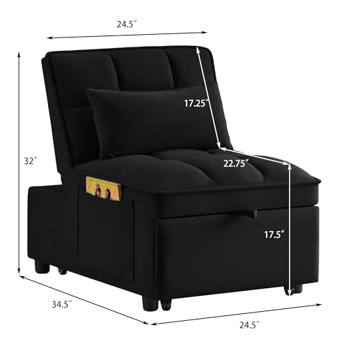 Velvet Single Sofa Bed with Storage Pockets and 2 Pillows E21652
