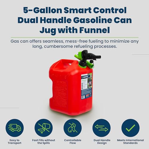 Red Plastic 5 Gal Gasoline Can with Controllable Flow Nozzle R144