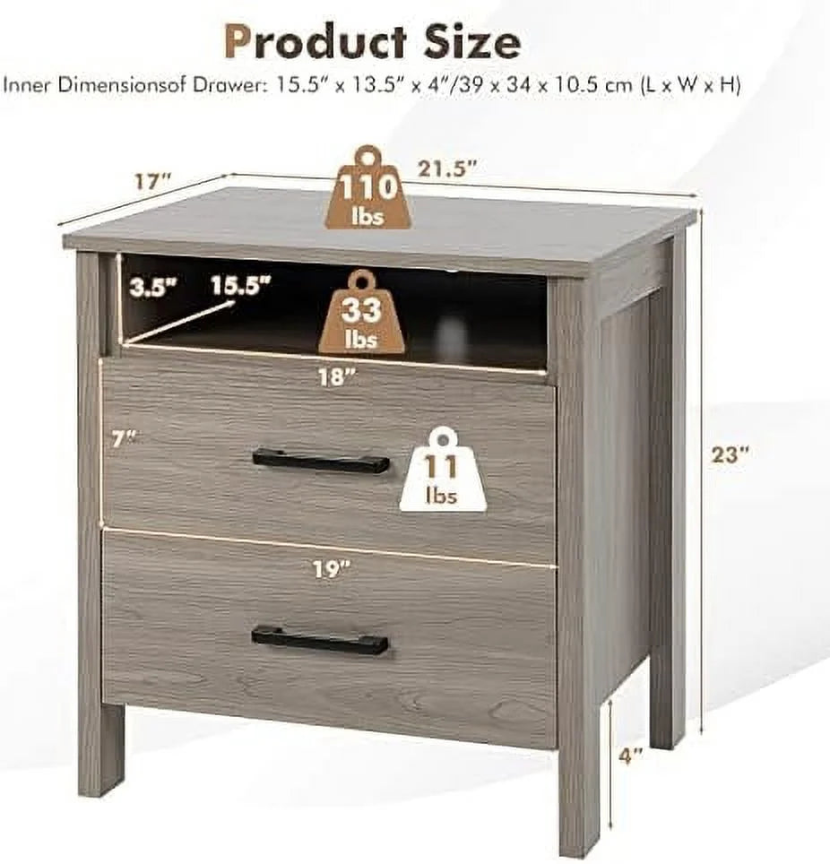 Oak 2 Drawer Wooden Nightstand X20573