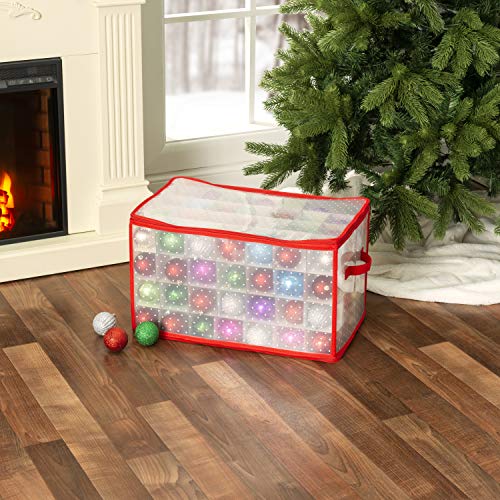 64 Compartment Zippered Christmas Ornament Box with Handles Q5692