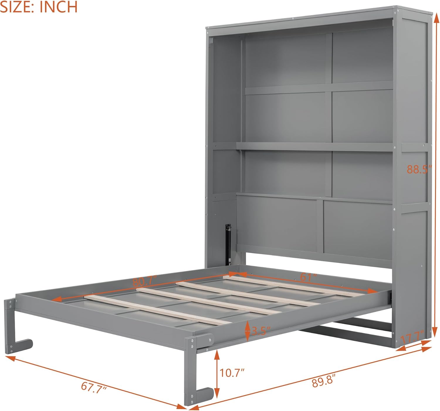 Gray Queen Size Murphy Bed with Shelves E382811