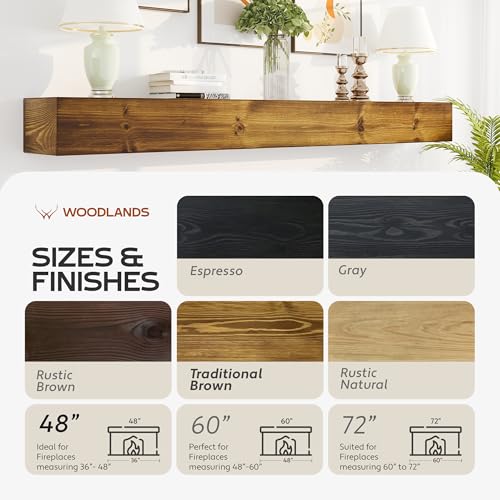 72 Inch Rustic Charcoal Gray Floating Fireplace Mantel Wood Shelf Y69968