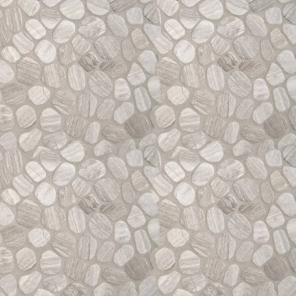 White Oak River Rock 12 in. x 12 in. x 10 mm Textured Marble Mesh-Mounted Mosaic Tile Y83926